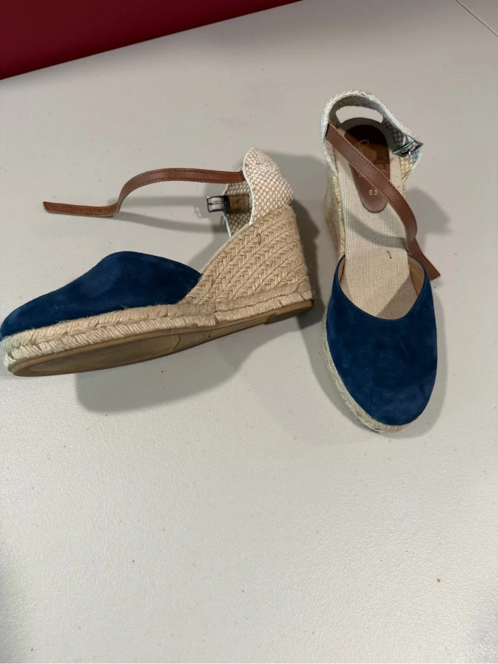 Blue Suede Espadrille Wedge with Ankle Strap